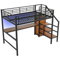 Complete Loft Bed Set with Desk, Storage Staircase, Compact Wardrobe, and LED Lighting