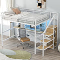 Complete Loft Bed Set with Desk, Storage Staircase, Compact Wardrobe, and LED Lighting