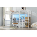Complete Loft Bed Set with Desk, Storage Staircase, Compact Wardrobe, and LED Lighting