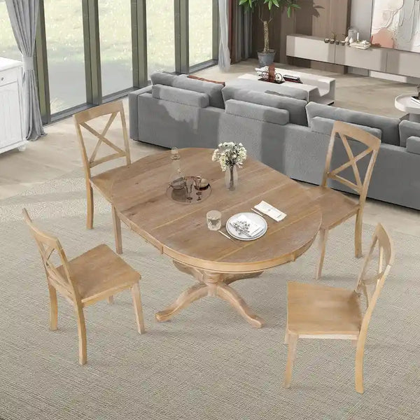 5-Piece Modern Dining Set for 4: Round Table with 4 Kitchen Chairs