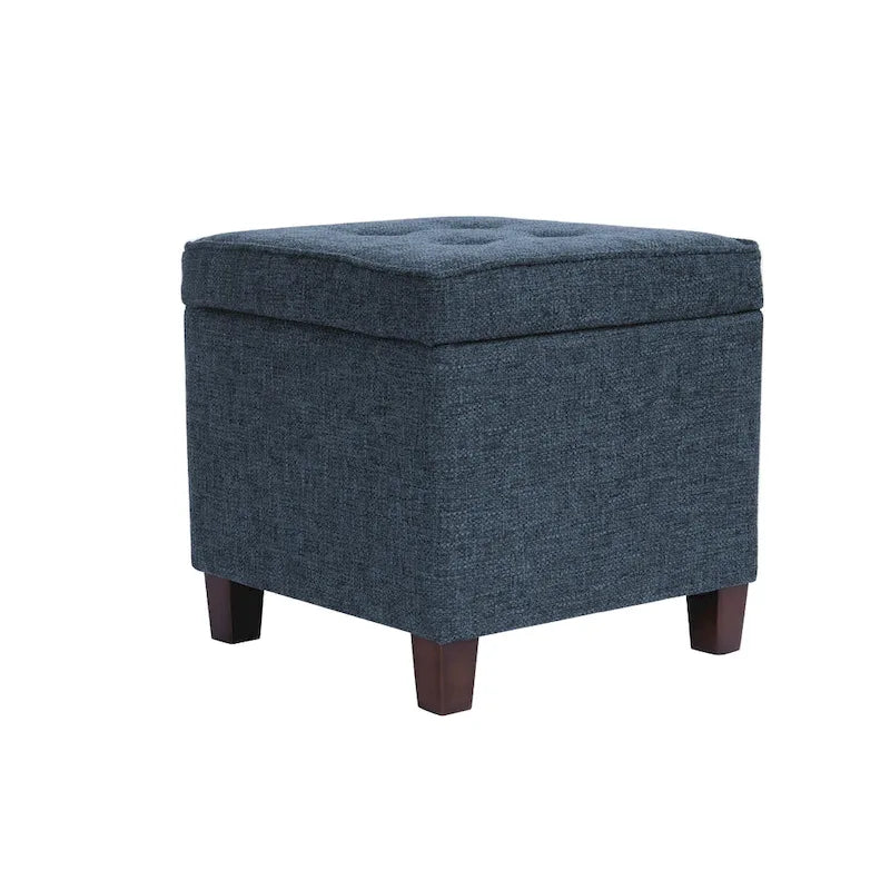 Navy Blue Woven Fabric Storage Ottoman - 18-Inch Square Tray Top