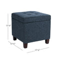 Navy Blue Woven Fabric Storage Ottoman - 18-Inch Square Tray Top