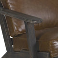 Handcrafted Amber Accent Chair with Slatted Mango Wood, Buffalo Leather Cushions, and Angled Legs