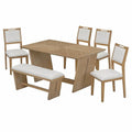 6-Piece Wooden Dining Set: Rectangular Table with 4 Upholstered Chairs and 1 Bench