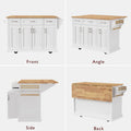 Spacious White Kitchen Island with Wood Drop Leaf, Embossed Texture Rolling Cart Featuring Doors and Drawers for Ample Storage