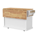 Spacious White Kitchen Island with Wood Drop Leaf, Embossed Texture Rolling Cart Featuring Doors and Drawers for Ample Storage