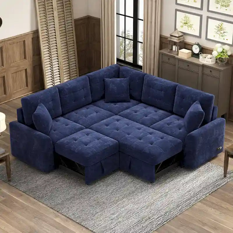 Roomfitters L-Shaped Pull-Out Sofa Bed with Wheels, USB Ports, and Power Outlets – Versatile Sleeper Sofa for Ultimate Living Room Comfort