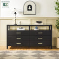 Wood Dresser with Glass Top and 6 Drawers Storage Cabinet