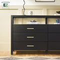 Wood Dresser with Glass Top and 6 Drawers Storage Cabinet