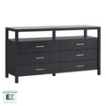 Wood Dresser with Glass Top and 6 Drawers Storage Cabinet