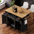 54-Inch Large Kitchen Island with Rubberwood Drop Leaf, Embossed Texture, Rolling Cart on 4 Wheels, Featuring 4 Doors and 3 Drawers