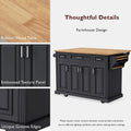 54-Inch Large Kitchen Island with Rubberwood Drop Leaf, Embossed Texture, Rolling Cart on 4 Wheels, Featuring 4 Doors and 3 Drawers