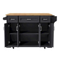 54-Inch Large Kitchen Island with Rubberwood Drop Leaf, Embossed Texture, Rolling Cart on 4 Wheels, Featuring 4 Doors and 3 Drawers