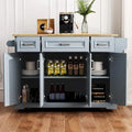 54-Inch Large Kitchen Island with Rubberwood Drop Leaf, Embossed Texture, Rolling Cart on 4 Wheels, Featuring 4 Doors and 3 Drawers