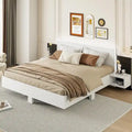 Modern King Size Wooden Floating Bed Frame with Nightstand and LED - Slatted Support Design