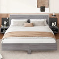Modern King Size Wooden Floating Bed Frame with Nightstand and LED - Slatted Support Design