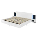 Modern King Size Wooden Floating Bed Frame with Nightstand and LED - Slatted Support Design