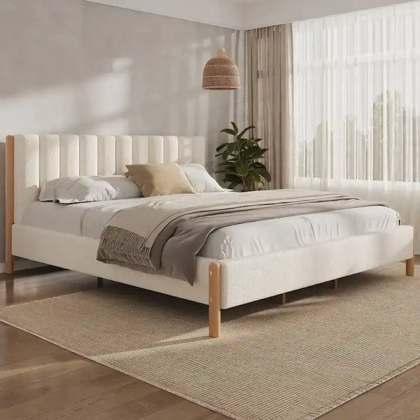 Elegant Upholstered Bed Frame with Durable Wooden Legs