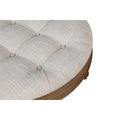 Round Storage Ottoman Coffee Table with Tufted Seat and Wooden Base