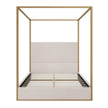 Metal Canopy Platform Bed with Vertical Stripe Upholstered Wingback Headboard - Four Poster, Low Profile Design