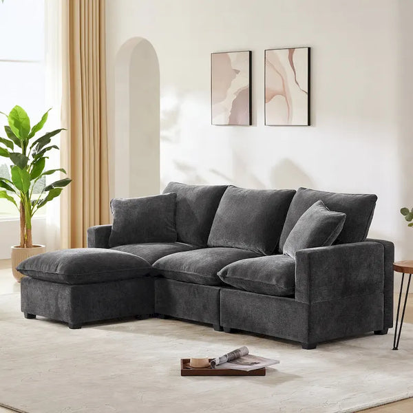 4-Seater L-Shaped Modular Chenille Sectional Sofa