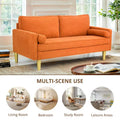 Elegant 65-Inch Orange Polyester 2-Seater Loveseat with Side Pockets and Round Cushions