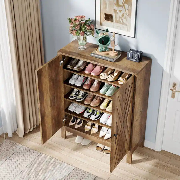 Adjustable 20-Pair Shoe Cabinet with Doors for Entryway Storage