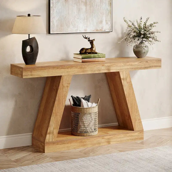 55-Inch Farmhouse Wooden Console Sofa Table with Storage - Dimensions: 11.81" D x 55.12" W x 31.5" H