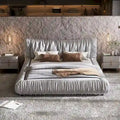 Light Grey King Size Luxury Upholstered Platform Bed with Removable Cushions and Sturdy Wooden Frame