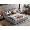 Light Grey King Size Luxury Upholstered Platform Bed with Removable Cushions and Sturdy Wooden Frame