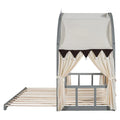Gray Twin Bed with Arched Canopy and Trundle