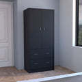 30.9-Inch Contemporary Double-Door Armoire with Two Drawers and Hanging Rod for Bedroom Storage
