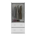 30.9-Inch Contemporary Double-Door Armoire with Two Drawers and Hanging Rod for Bedroom Storage
