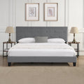 King Size Upholstered Platform Bed with Button-Tufted Linen Headboard