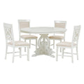 Vintage White 5-Piece Wooden Dining Set with Extendable Table and 4 Chairs