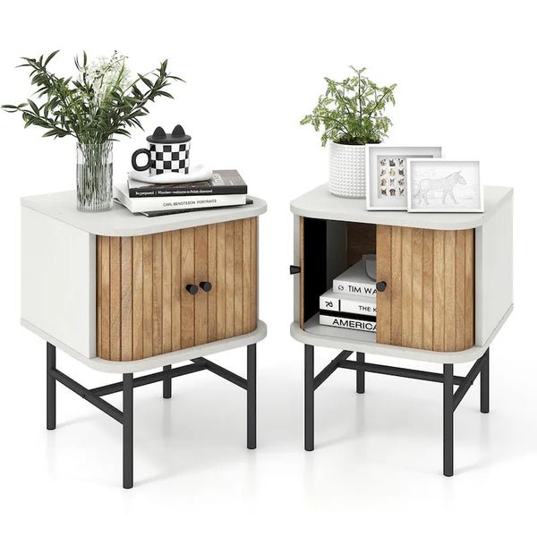 Gymax Set of 2 Compact Modern Nightstands with Sliding Drawer
