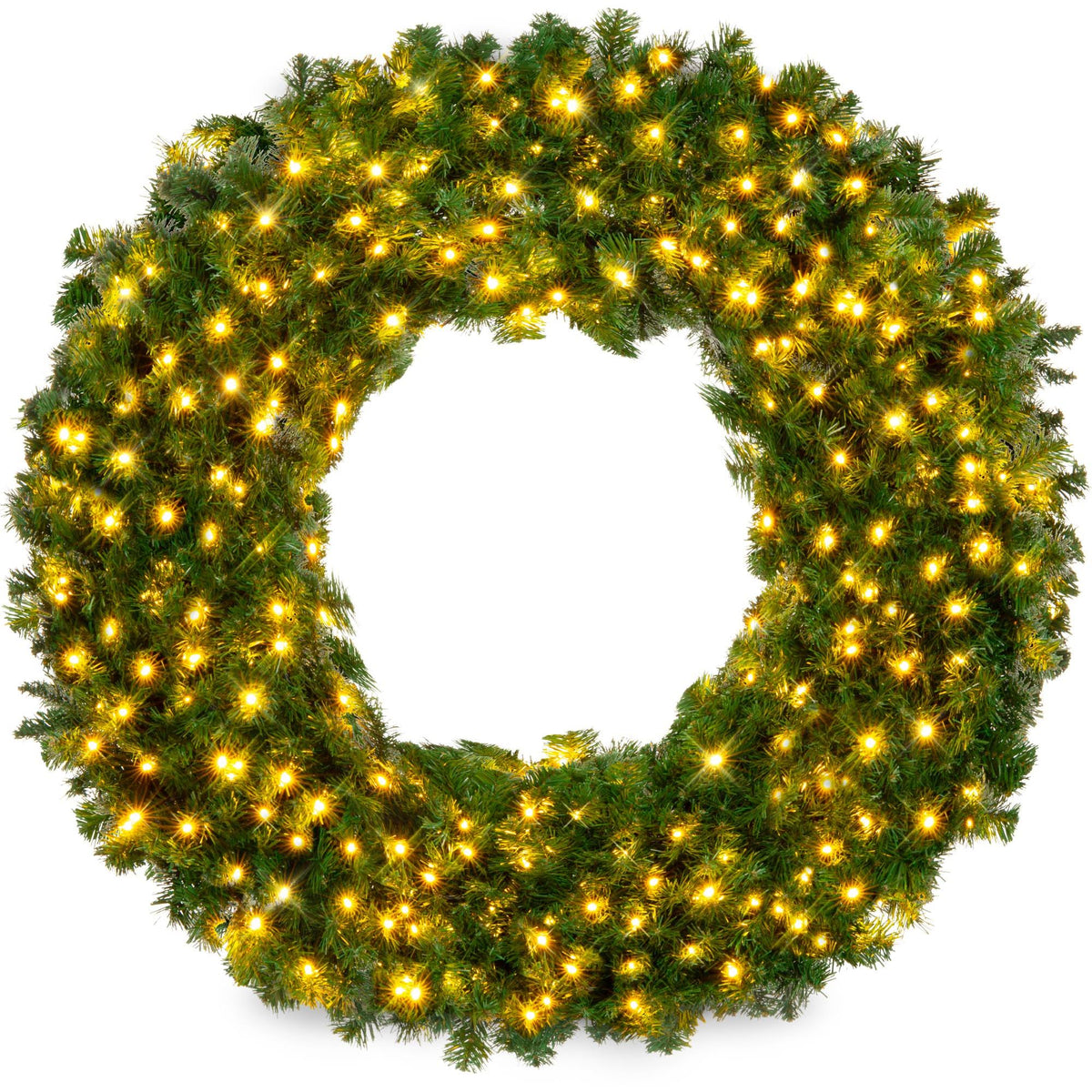 Best Choice Products 48in Artificial Pre-Lit Fir Christmas Wreath Decoration w/ 200 LED Lights 714 Tips Power Plug-In
