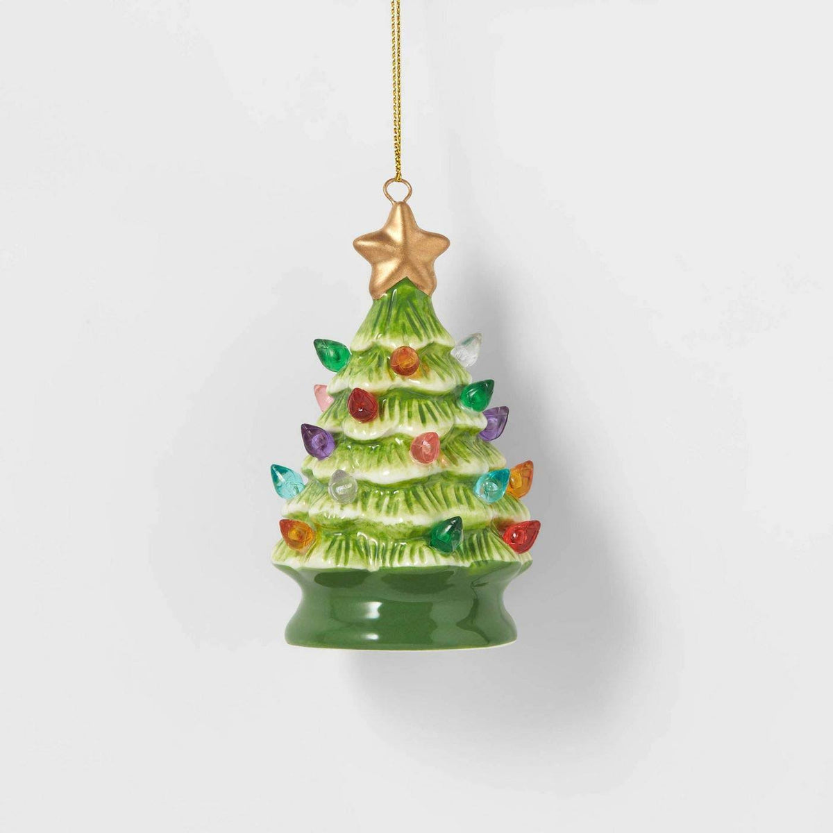 Lit Ceramic Retro Christmas Tree Ornament Green - Wondershop