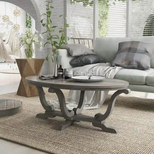 Denhour 48-Inch Vintage Grey Farmhouse Coffee Table - DH BASIC Collection