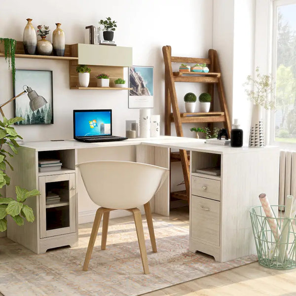 Furniture of America Barlon 59-Inch L-Shaped Computer Desk with USB Ports