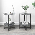 Black 2-Piece Tempered Glass End Table Set - Round Coffee Table for Bedroom, Living Room, and Office