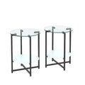 Black 2-Piece Tempered Glass End Table Set - Round Coffee Table for Bedroom, Living Room, and Office