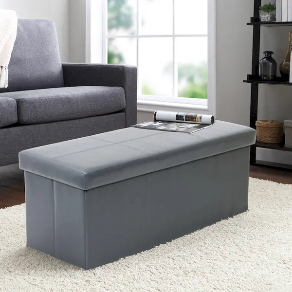 American Furniture Classics Foldable Tufted Storage Bench - Gunmetal Gray