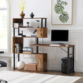 L-Shaped Corner Computer Desk with Rotating Features and 5-Tier Bookshelf for Home Office