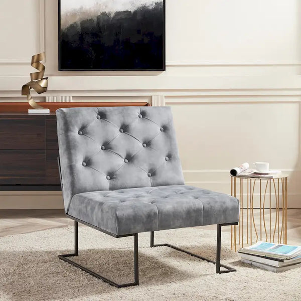 Corvus Savannah Tufted Velvet Lounge Chair with Upholstered Accent