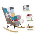 Mid-Century Patchwork Linen Rocking Chair with Wooden Legs