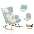Mid-Century Patchwork Linen Rocking Chair with Wooden Legs