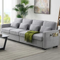 Merax 104 Modern 4-Seater Linen Sofa with Armrest Pockets and 4 Pillows - Minimalist Design