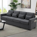 Merax 104 Modern 4-Seater Linen Sofa with Armrest Pockets and 4 Pillows - Minimalist Design