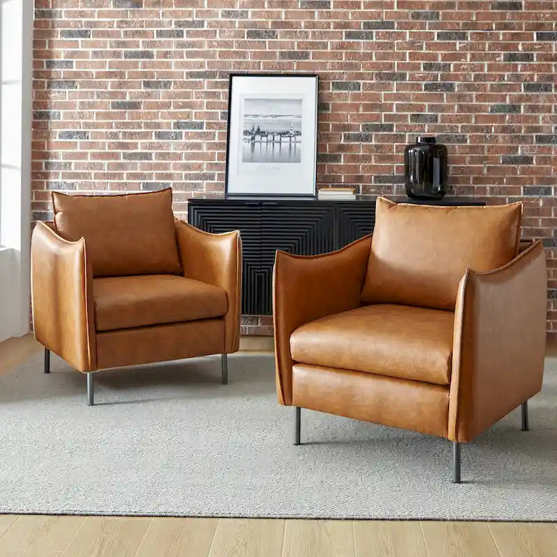 Set of 2 Jaime Modern Vegan Leather Accent Chairs with Metal Legs by HULALA HOME